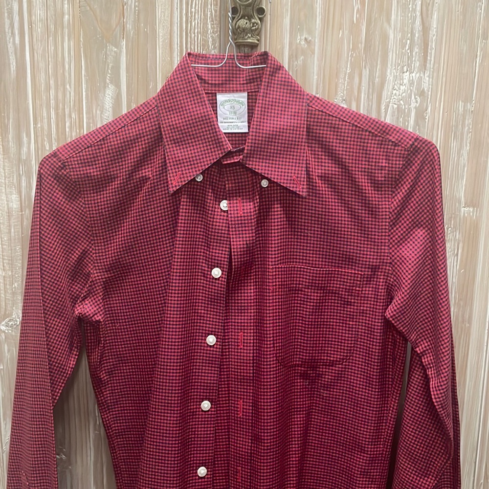 Brooks Brothers Dress Shirt, XS, Red & Navy, Long Sleeve